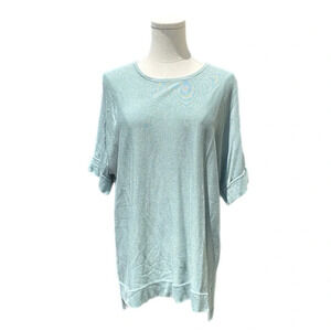 Eileen Fisher Short Sleeve Top in Seafoam Green Tencel & silk size large